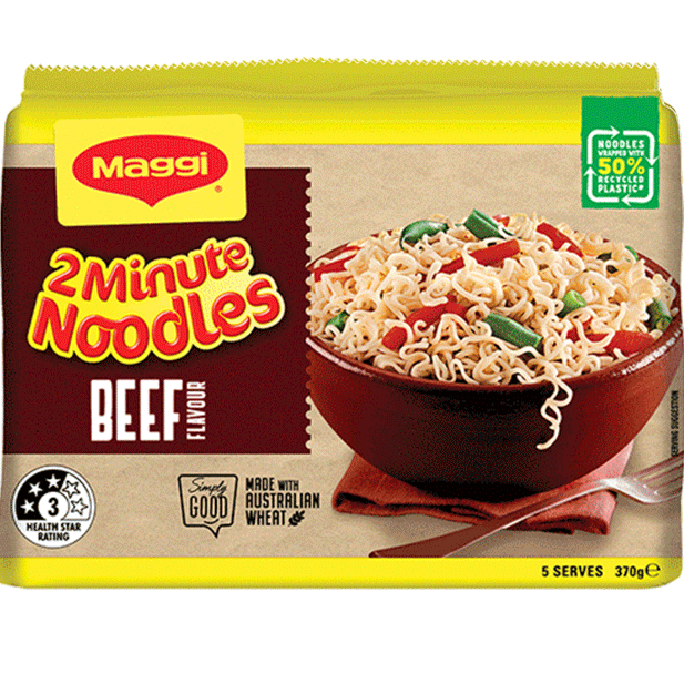 Maggi 2 Minute Instant Noodles Beef 370g 5pk