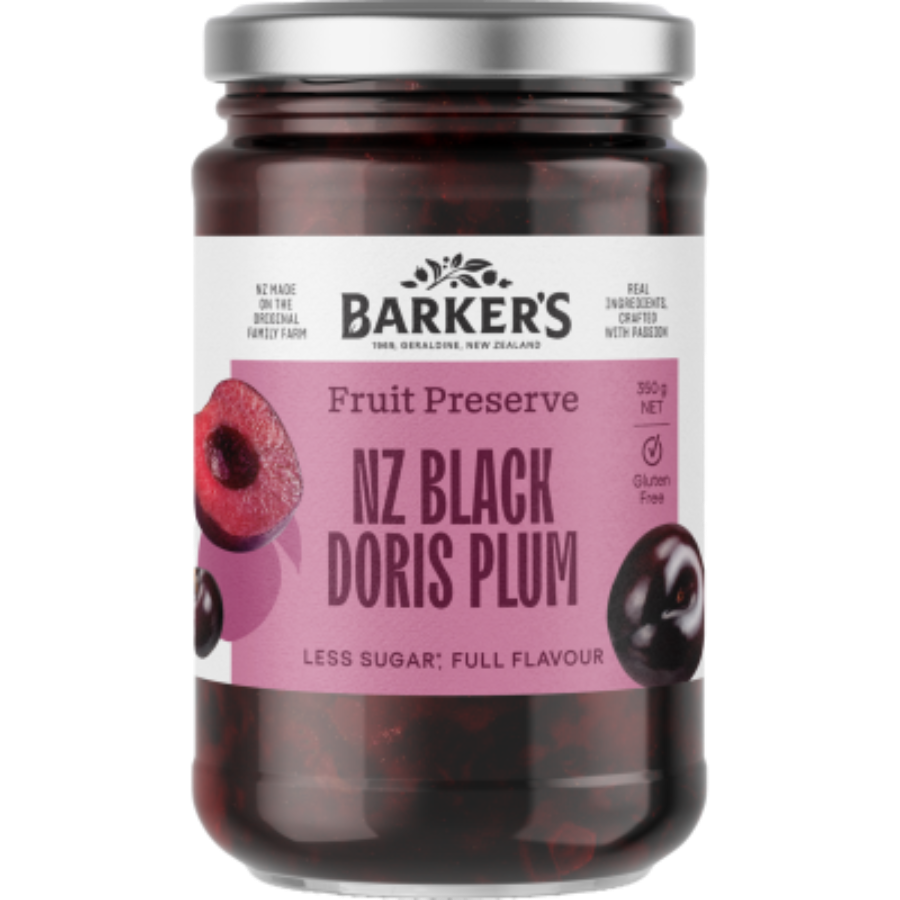 Barker's NZ Black Doris Plum Fruit Jam 350g