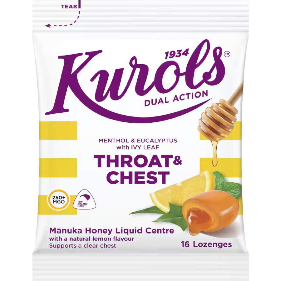 Kurols Throat & Chest Lozenges Menthol & Eucalyptus 16pk 80g