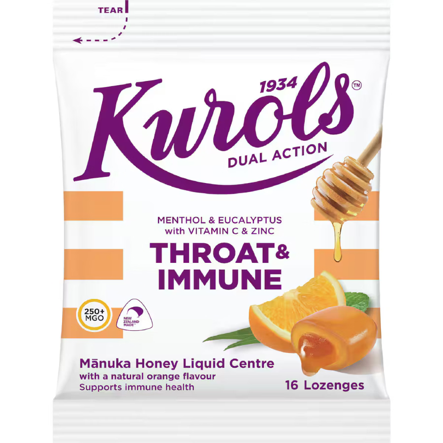 Kurols Throat & Immune Lozenges Manuka Honey & Orange 16pk 80g