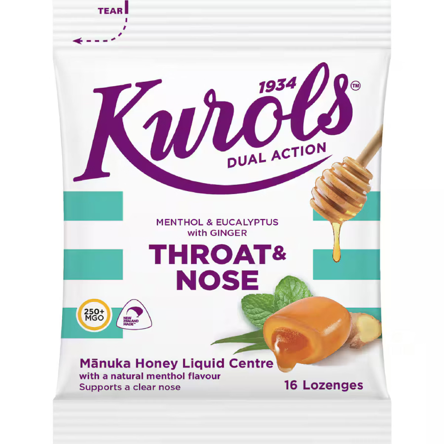 Kurols Throat & Nose Lozenges Menthol & Eucalyptus 16pk 80g