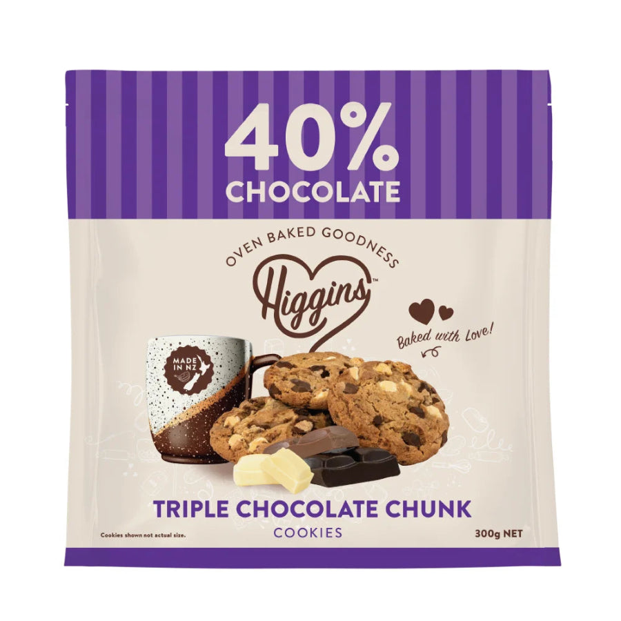 Mrs Higgins 40% Chocolate Triple Chocolate Chunk Cookies 300g