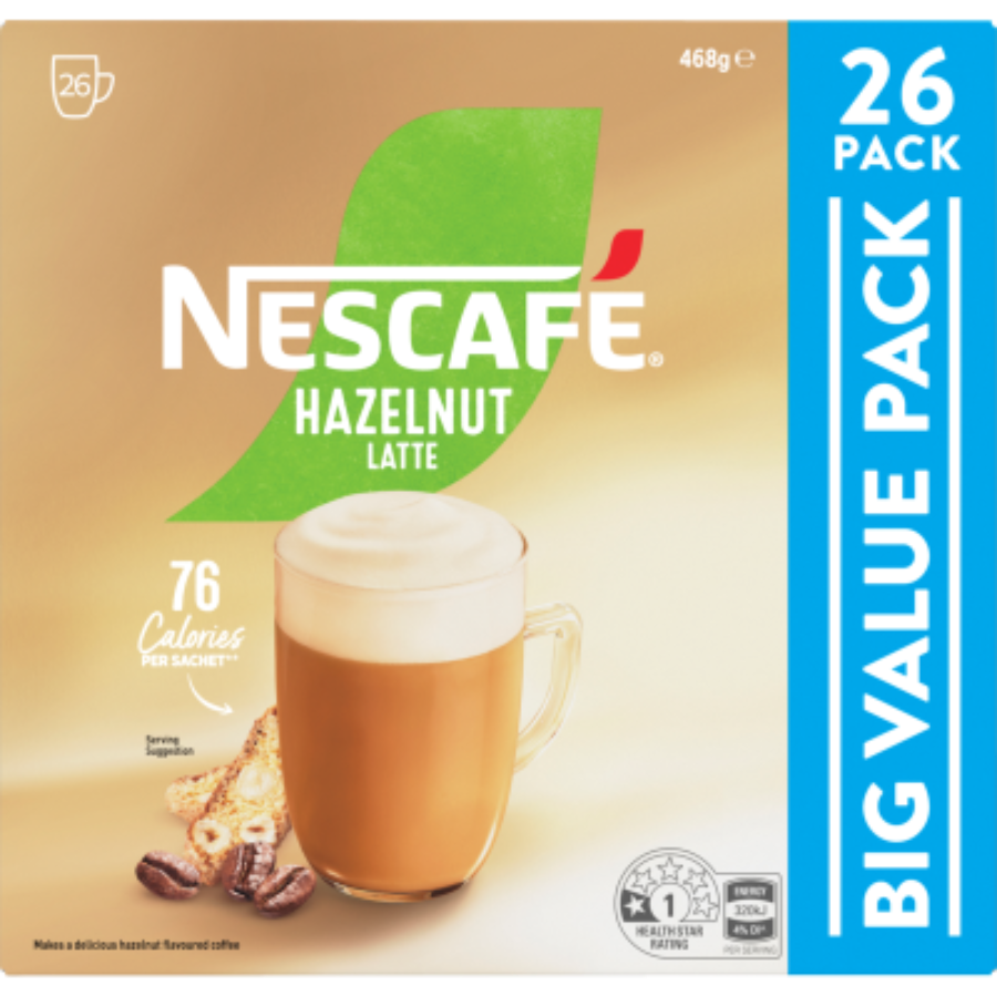 Nescafe Coffee Sachets Hazelnut Latte 26 pack 468g