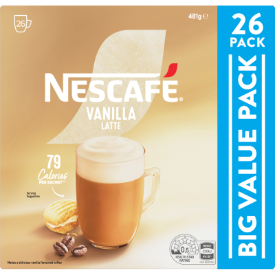 Nescafe Coffee Sachets Vanilla Latte 26 pack 481g