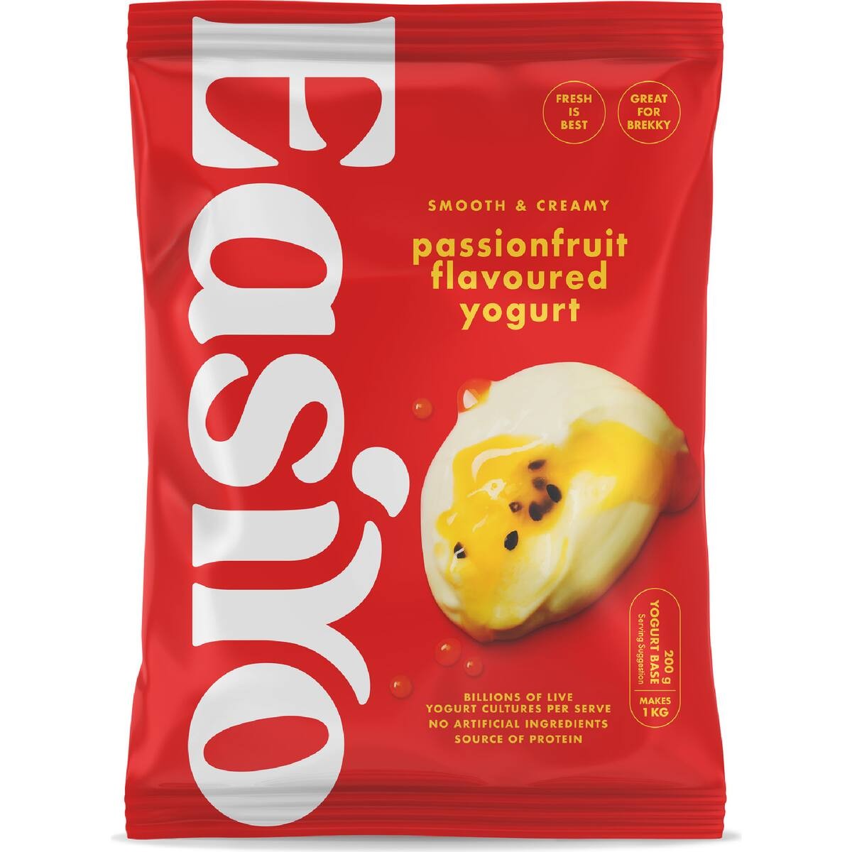 Easiyo Passionfruit 200g sachet for making fresh New Zealand yogurt with live cultures and natural fruit flavor.