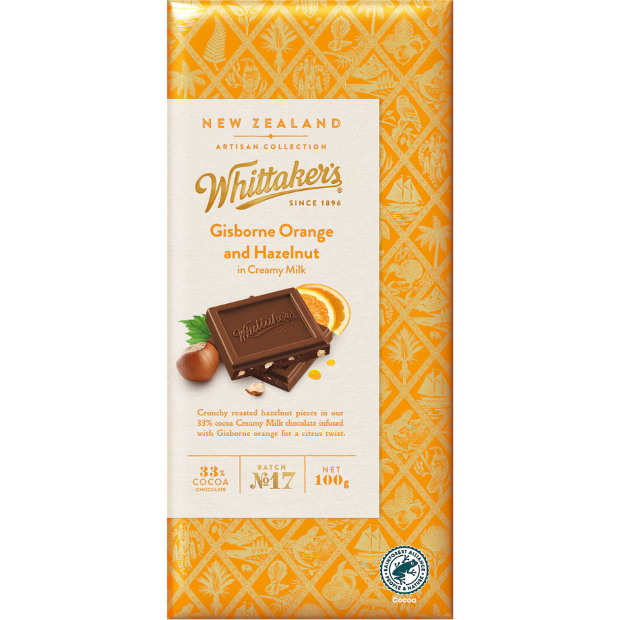 Whittakers Artisan Orange and Hazelnut Chocolate Block 100g