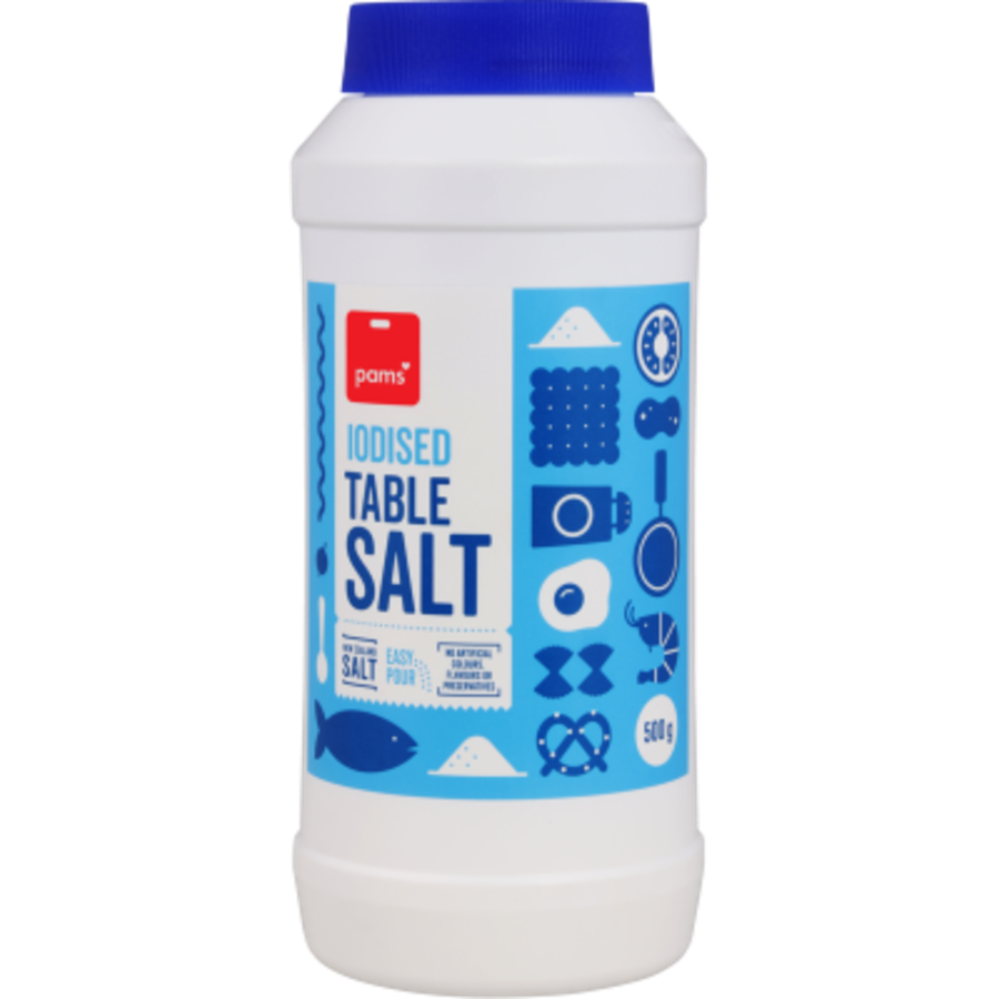 Pams Iodised Table Salt 500g canister from New Zealand for everyday cooking and seasoning