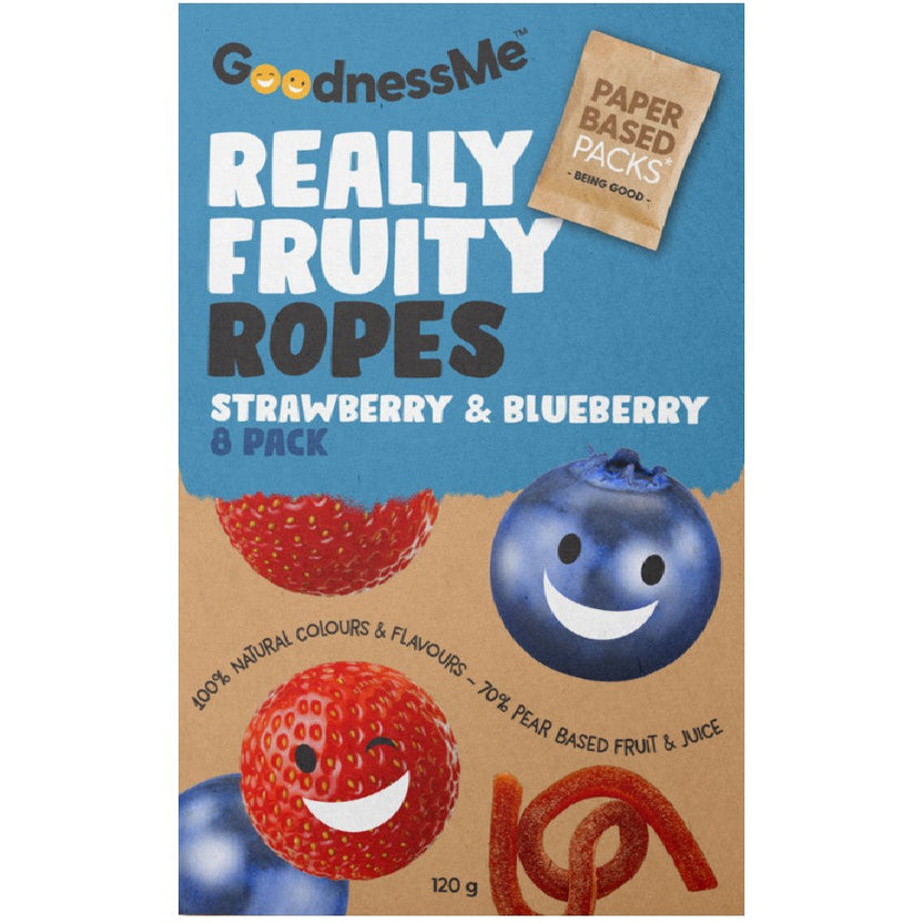 GoodnessMe Really Fruity Fruit Ropes Strawberry & Blueberry 120g – The ...
