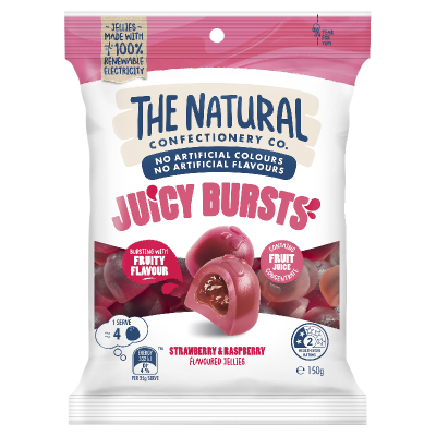 The Natural Confectionery Co Strawberry & Raspberry Juicy Bursts 150g