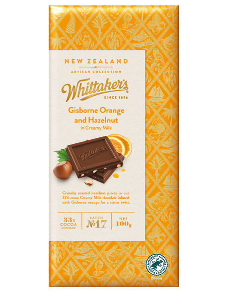 Whittakers Artisan Orange and Hazelnut Chocolate 100g